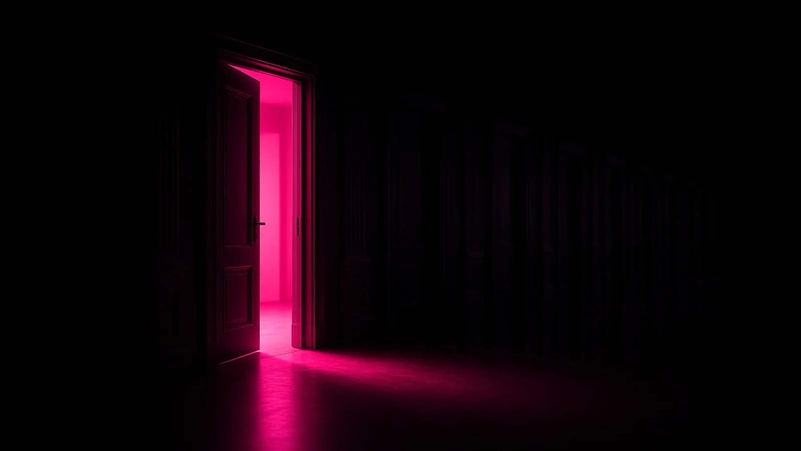 One magenta doorway lit among identical dark doors, participant account takeover in 401k vendor security