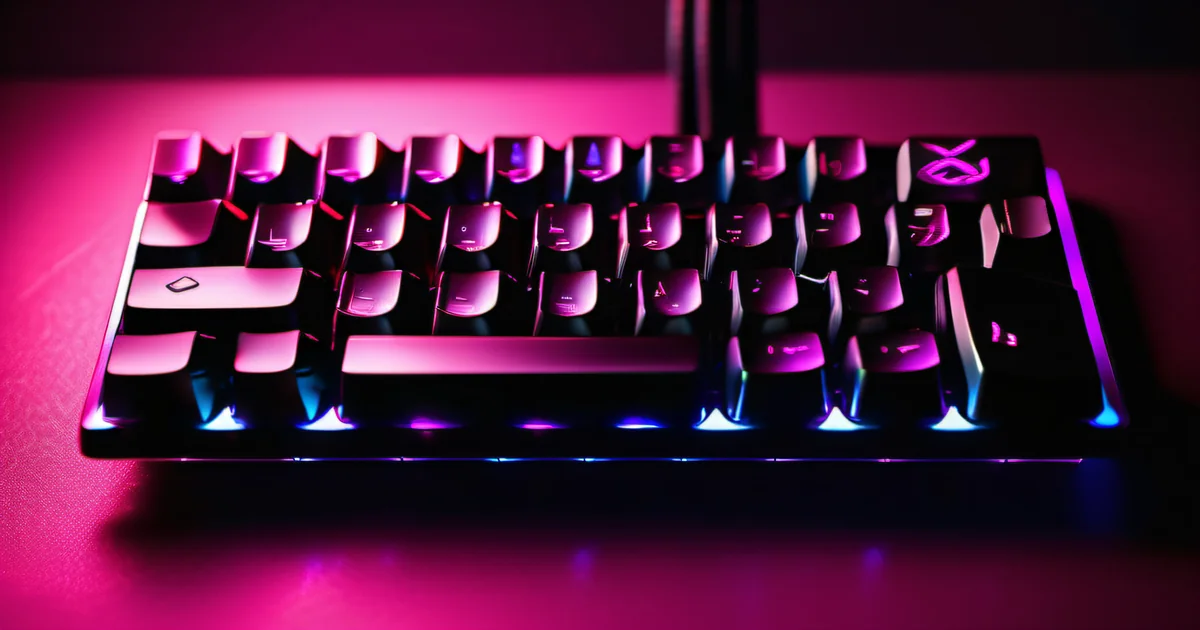 Extreme macro of mechanical keyboard keycaps with hot pink magenta LED backlighting — accessibility contrast requirements as the foundation of inclusive design