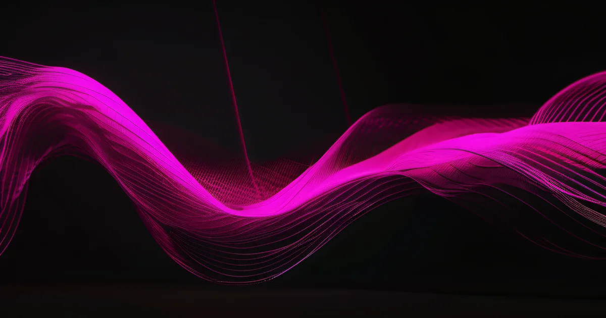 Sound wave oscillation in hot pink on dark background — voice and tone in AI communication by Amelia Gagne