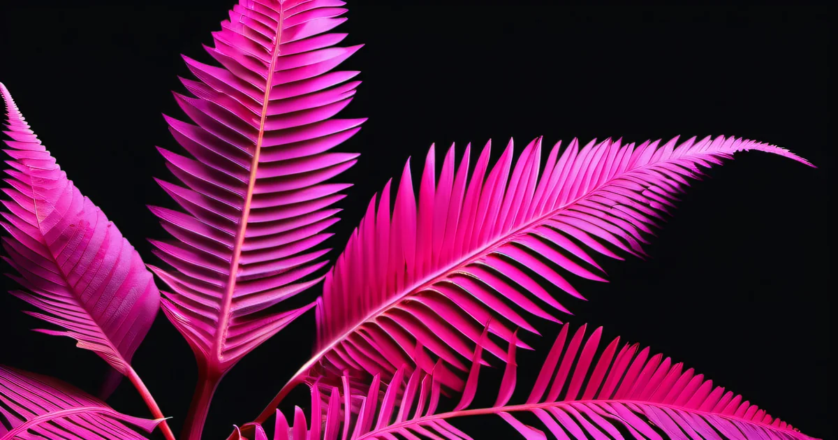 Fibonacci spiral in fern frond with hot pink bioluminescent glow — organic data patterns by Amelia S. Gagne