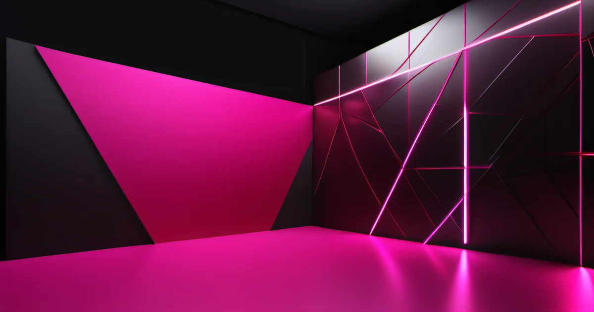 Pink geometric wall panels with glowing network lines in a dark room — Amelia S. Gagne, Kief Studio