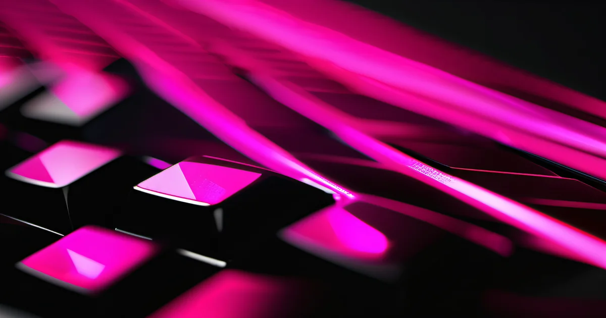 Laptop keyboard macro with hot pink LED backlight — Amelia Gagne on the practical mechanics of AI integration