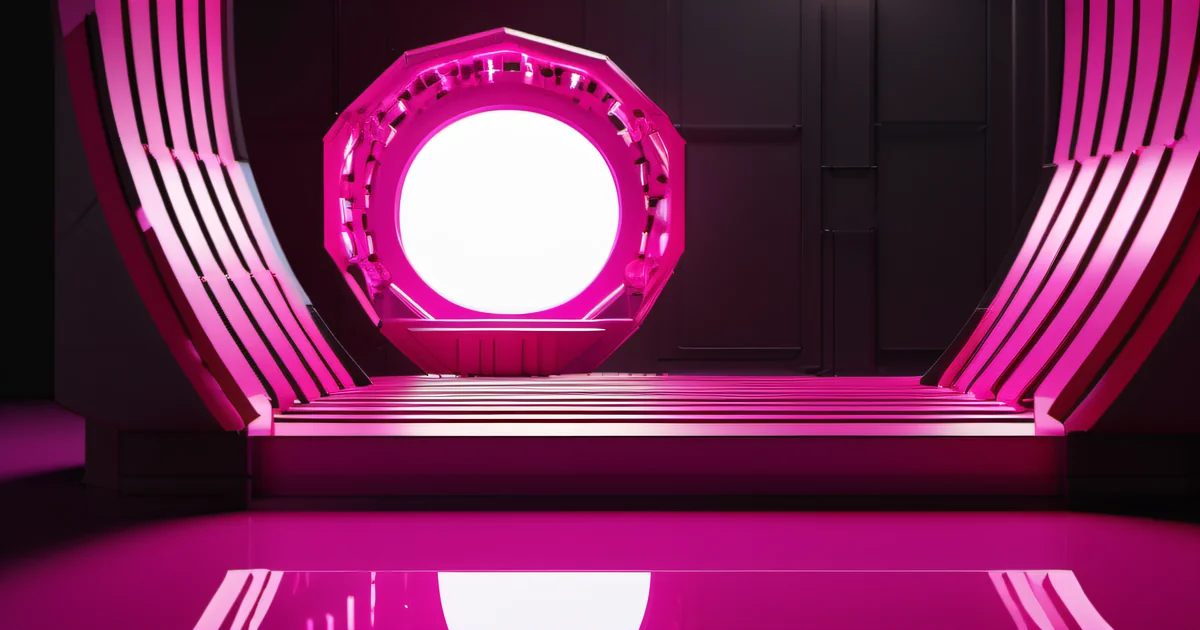 Glowing pink octagonal portal with bright center on a dark stage — Amelia S. Gagne, Kief Studio