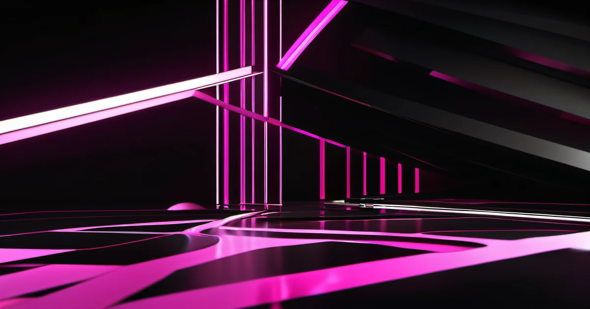 Hot pink neon lines crossing a dark reflective corridor, evoking async-first communication — Amelia S. Gagne, Kief Studio