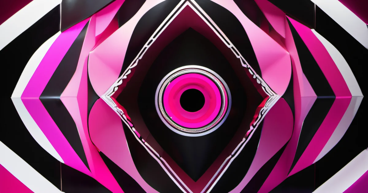 Concentric pink and black diamond shapes spiraling into a central lens — Amelia S. Gagne, Kief Studio