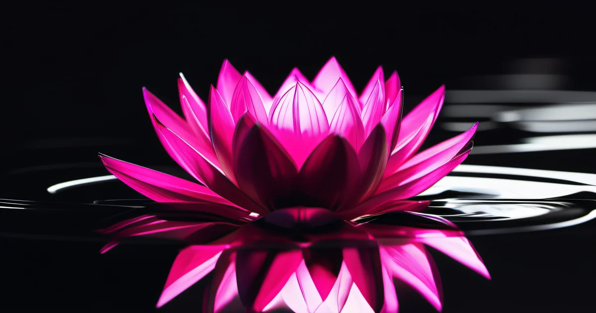 Lotus flower emerging from dark still water — clarity rising from depth