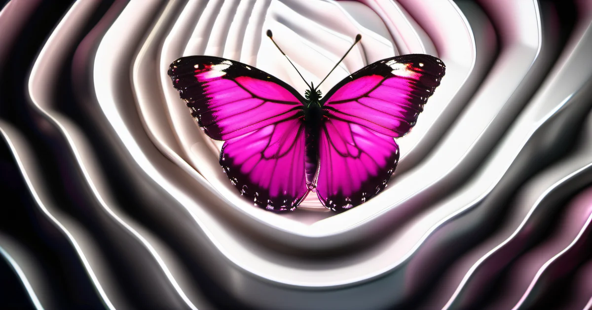Butterfly with concentric wave patterns — single input creating expanding organized output