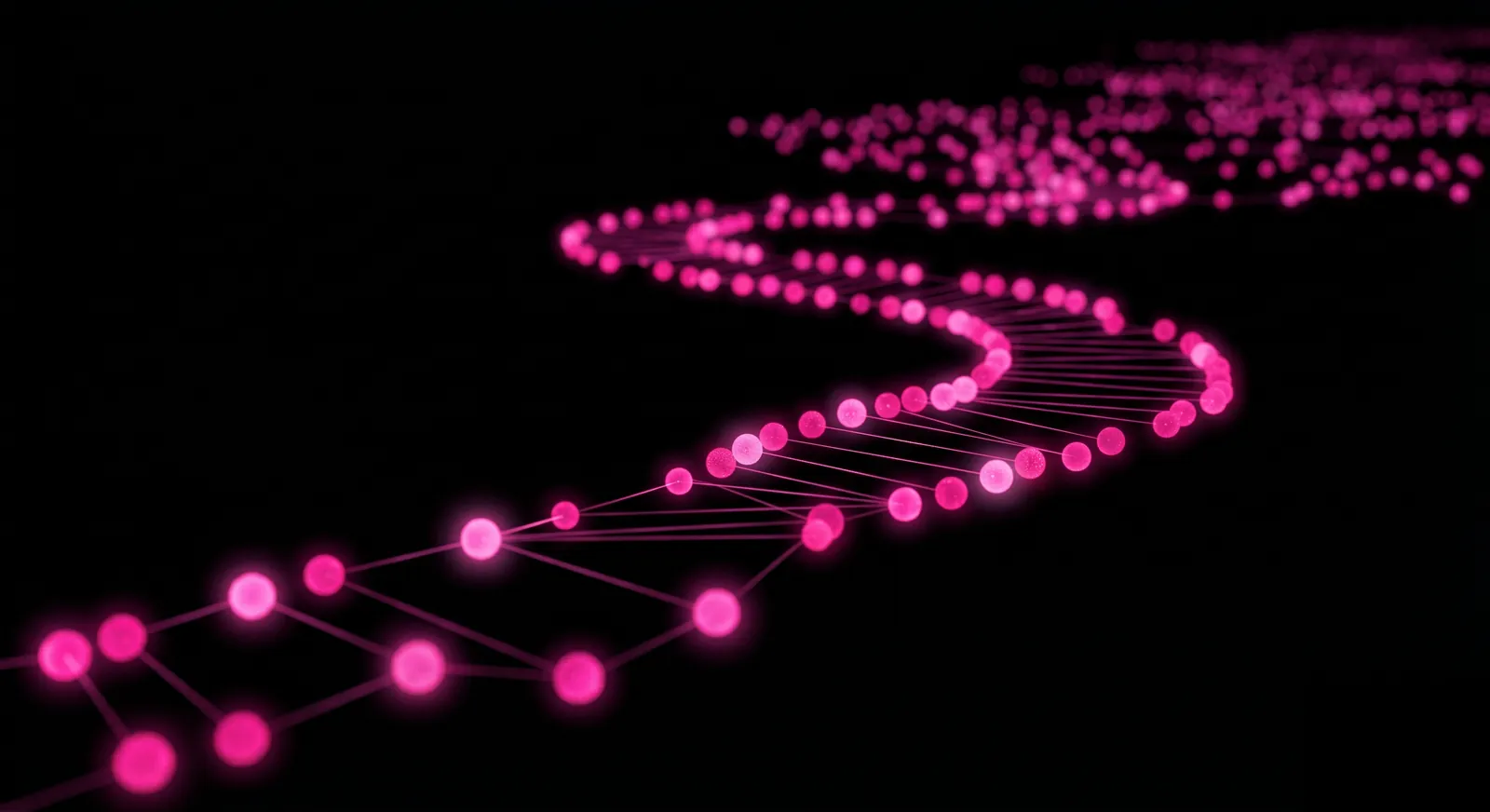 A trail of connected luminous dots stretching into darkness, representing an automatically generated compliance audit trail and evidence chain