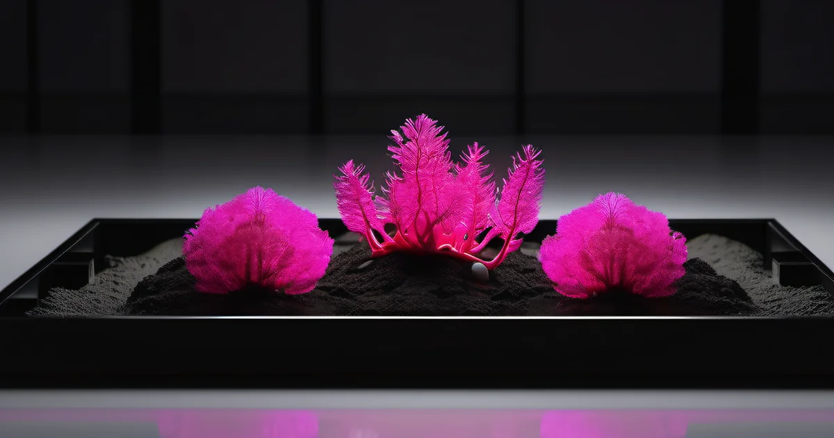Tree root system glowing bioluminescent hot pink through dark soil — hidden data infrastructure beneath the surface by Amelia S. Gagne