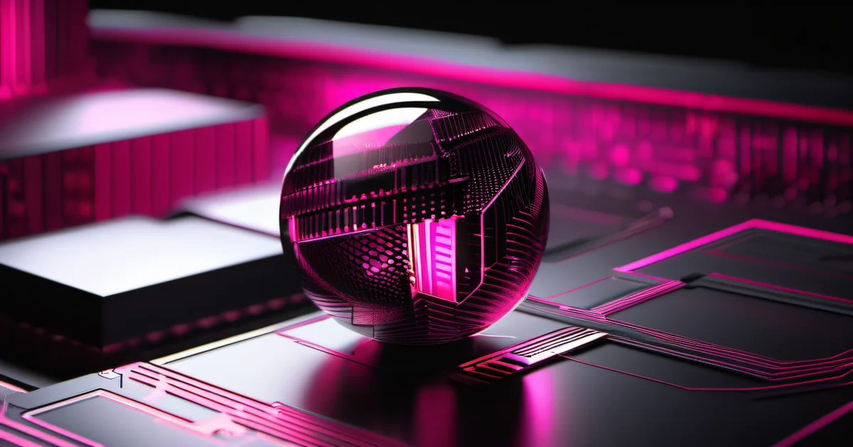 Magnifying glass over circuit board with hot pink light — careful AI tool evaluation by Amelia S. Gagne