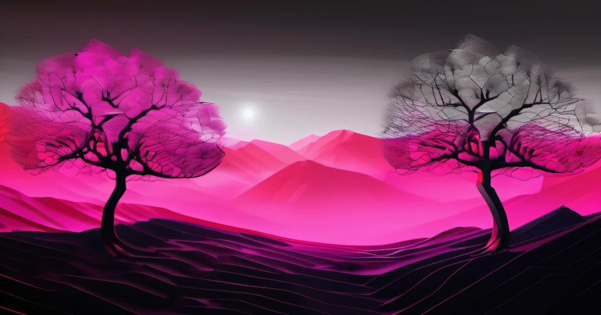 Neural tree branches with hot pink glow on selected paths — choosing which relationships to grow and which to prune