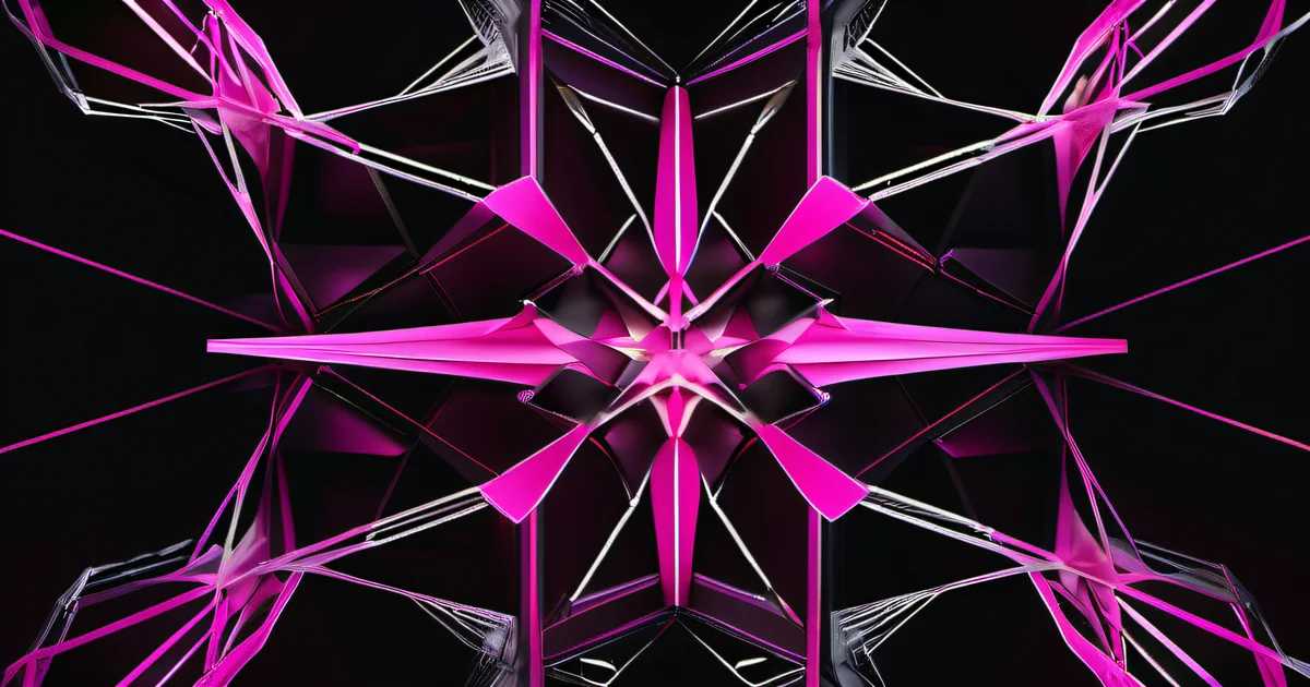 Symmetrical pink geometric starburst with radiating lines on black — Amelia S. Gagne, Kief Studio