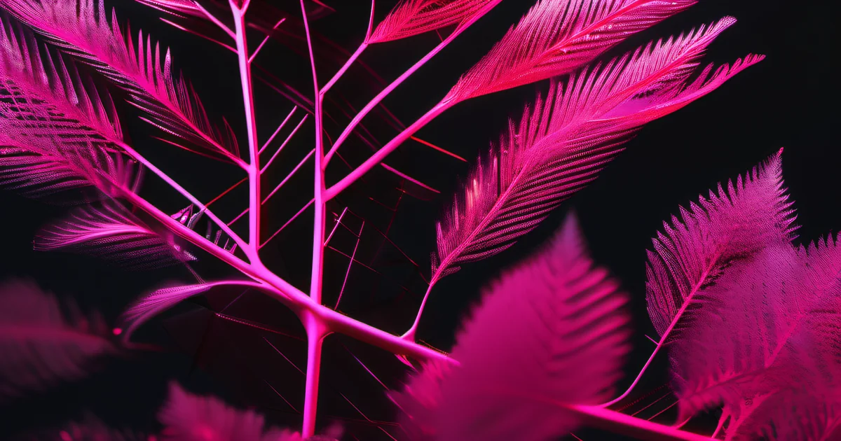 Pink-lit fern fronds branching against a black background, symbolizing organic hiring growth — Amelia S. Gagne, Kief Studio