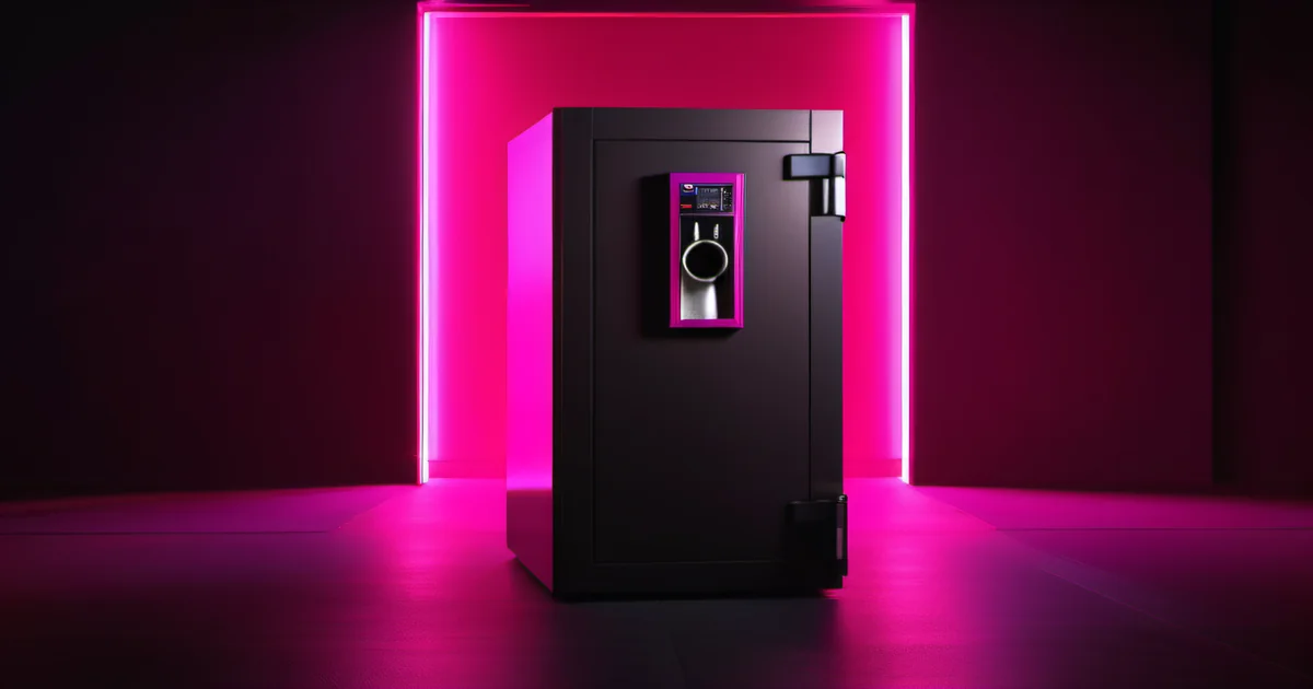 A disconnected external drive sitting inside a fireproof safe with the door open, symbolizing air-gapped backup storage that ransomware cannot access remotely