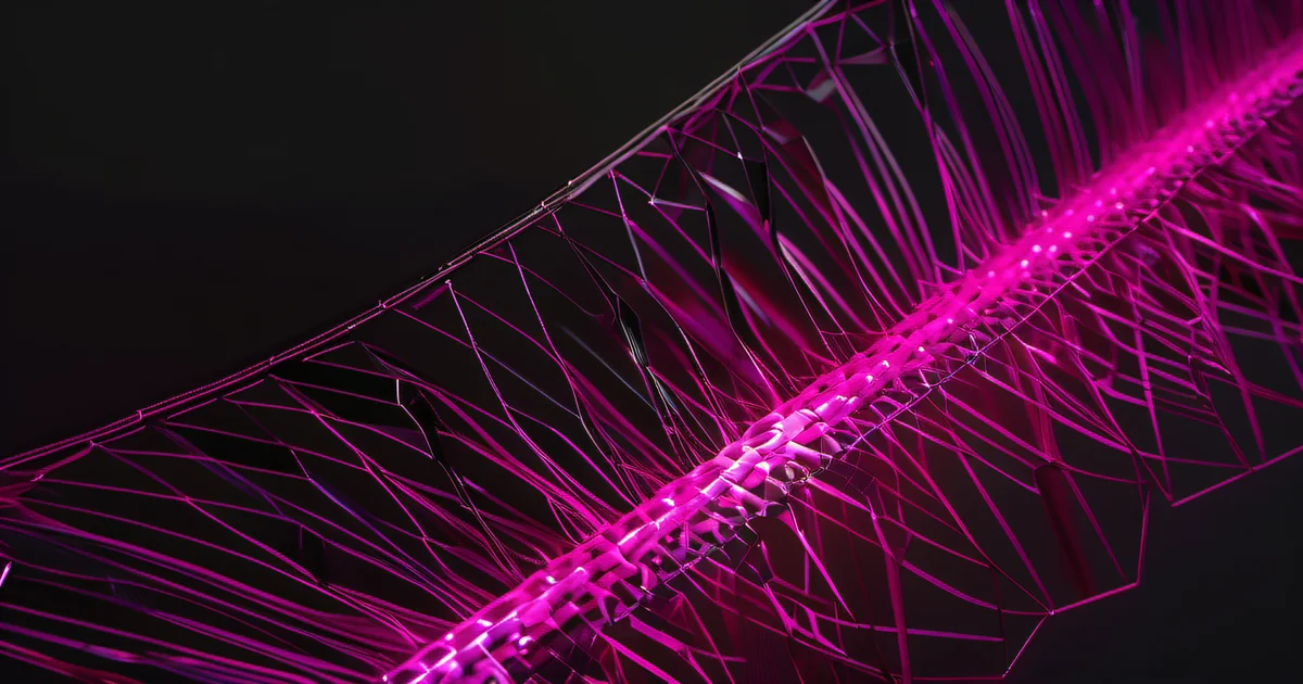 Glowing pink wireframe mesh with interconnected nodes on black, visualizing internal links — Amelia S. Gagne, Kief Studio