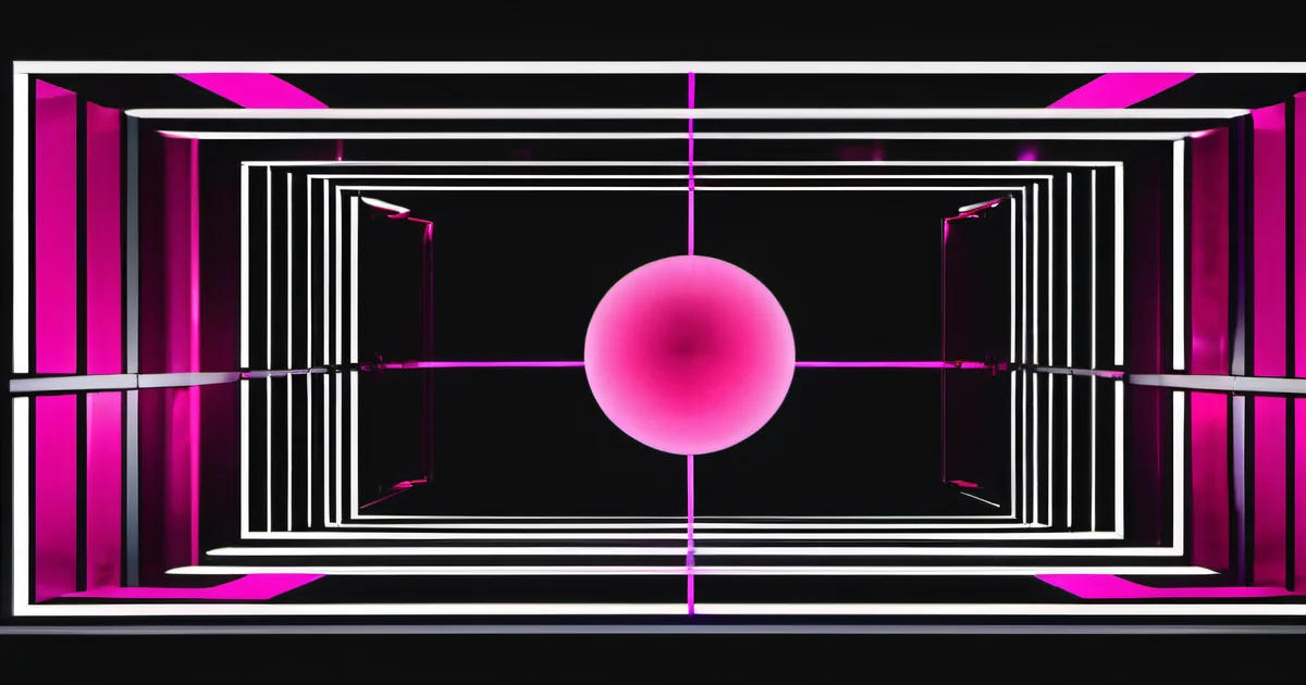 Pink sphere centered in nested white rectangular frames on black — Amelia S. Gagne, Kief Studio