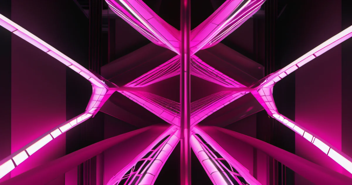 Symmetrical pink illuminated beams intersecting against darkness — Amelia S. Gagne, Kief Studio