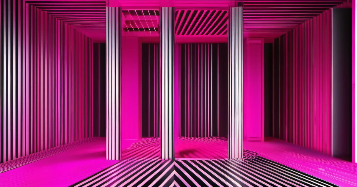 Pink and black striped columns in a structured room, evoking regulated industry frameworks — Amelia S. Gagne, Kief Studio
