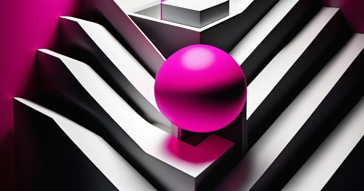 Magenta sphere resting on black and white chevron steps, visualizing website ROI — Amelia S. Gagne, Kief Studio
