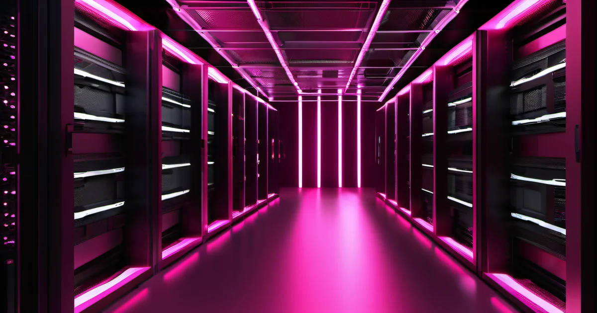 Server rack cable management in dark data center with hot pink LED status lights — Amelia S. Gagne on the real cost of self-hosting