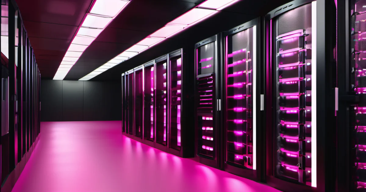 Server rack infrastructure with magenta LED accents in dark data center — self-hosted infrastructure costs by Amelia S. Gagne