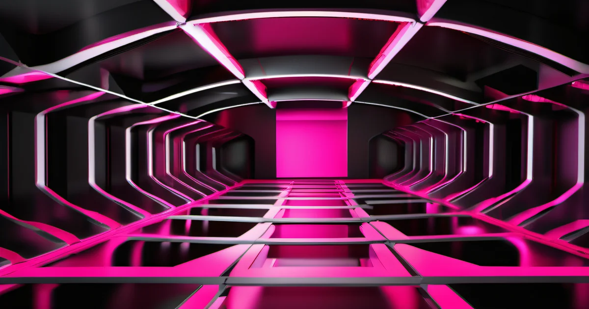 Network switch with hot pink LED status lights in dark data center — self-hosted infrastructure management by Amelia S. Gagne