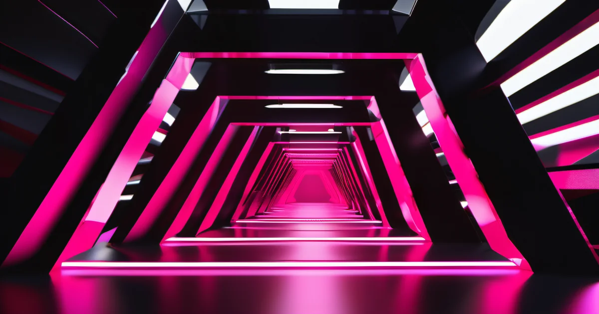 Nested rectangular tunnel receding into hot pink light — Amelia S. Gagne, Kief Studio