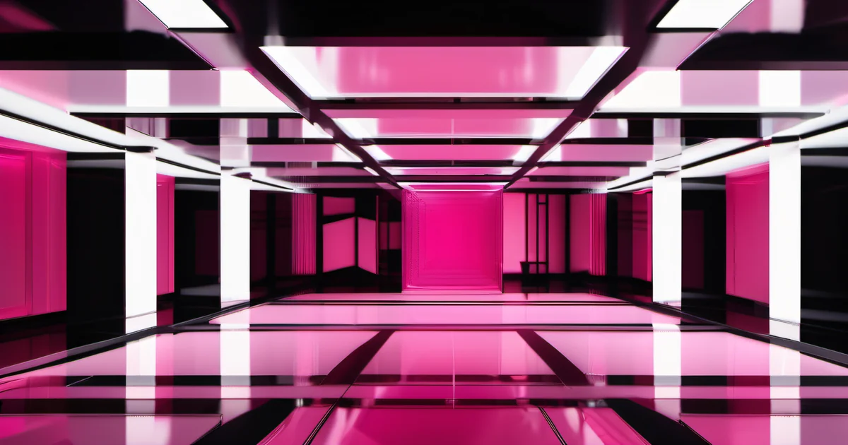 Mirrored pink and black corridor receding to a bright focal point — Amelia S. Gagne, Kief Studio