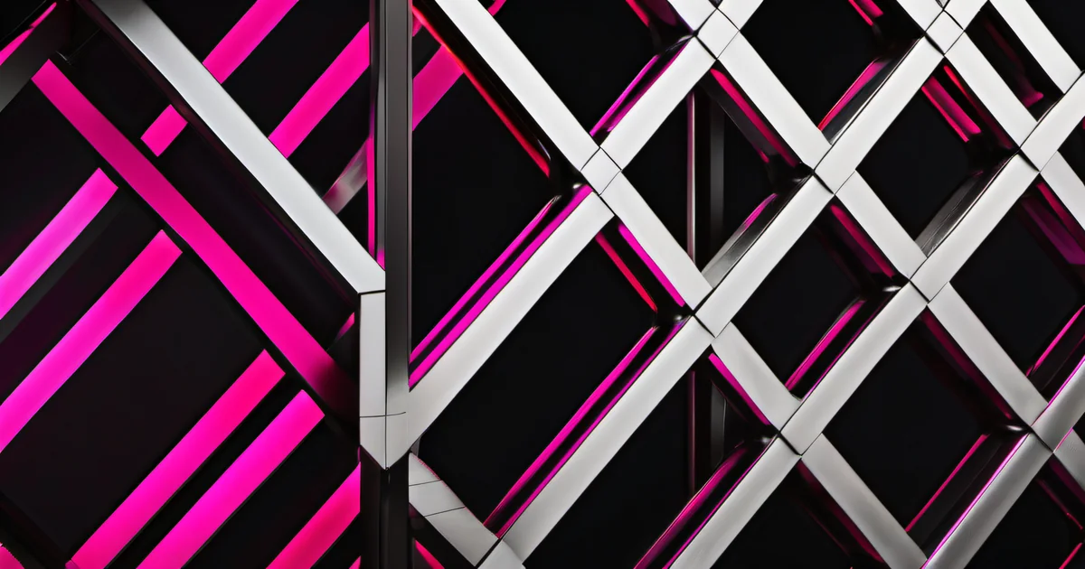 Interlocking pink and silver lattice beams forming a structured framework on black — Amelia S. Gagne, Kief Studio