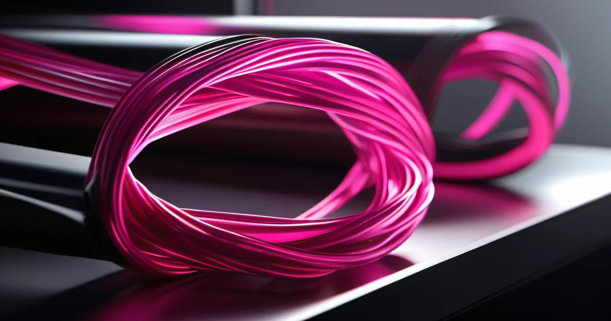 Macro fiber optic cable bundle with hot pink light through individual glass strands — signal clarity versus noise in technology advisory