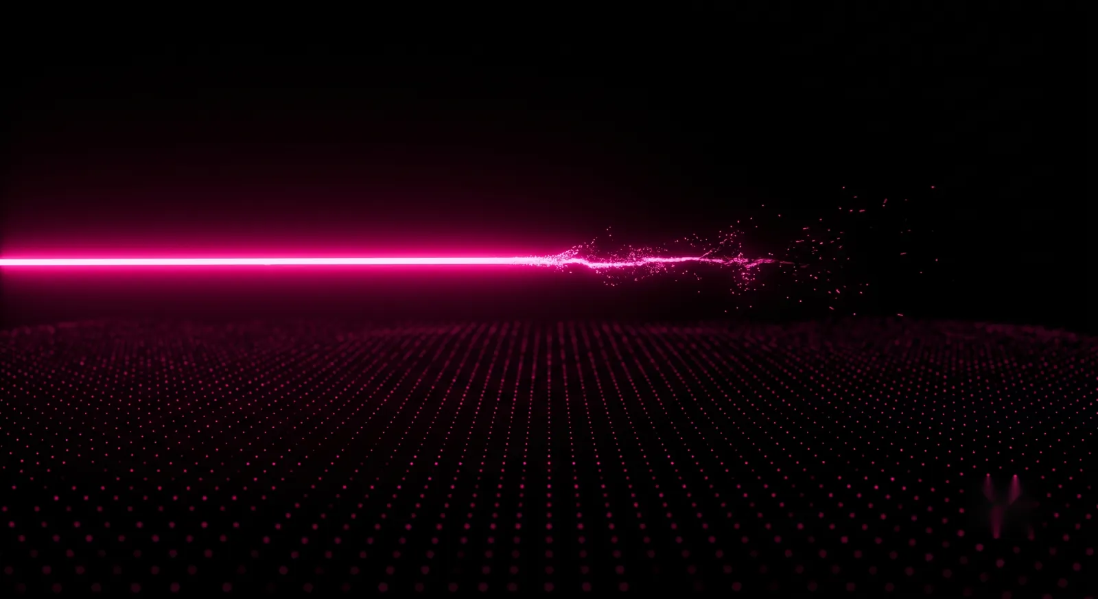 A hot pink measurement line fading against black while the underlying request volume stays constant, illustrating analytics undercounting as artifact