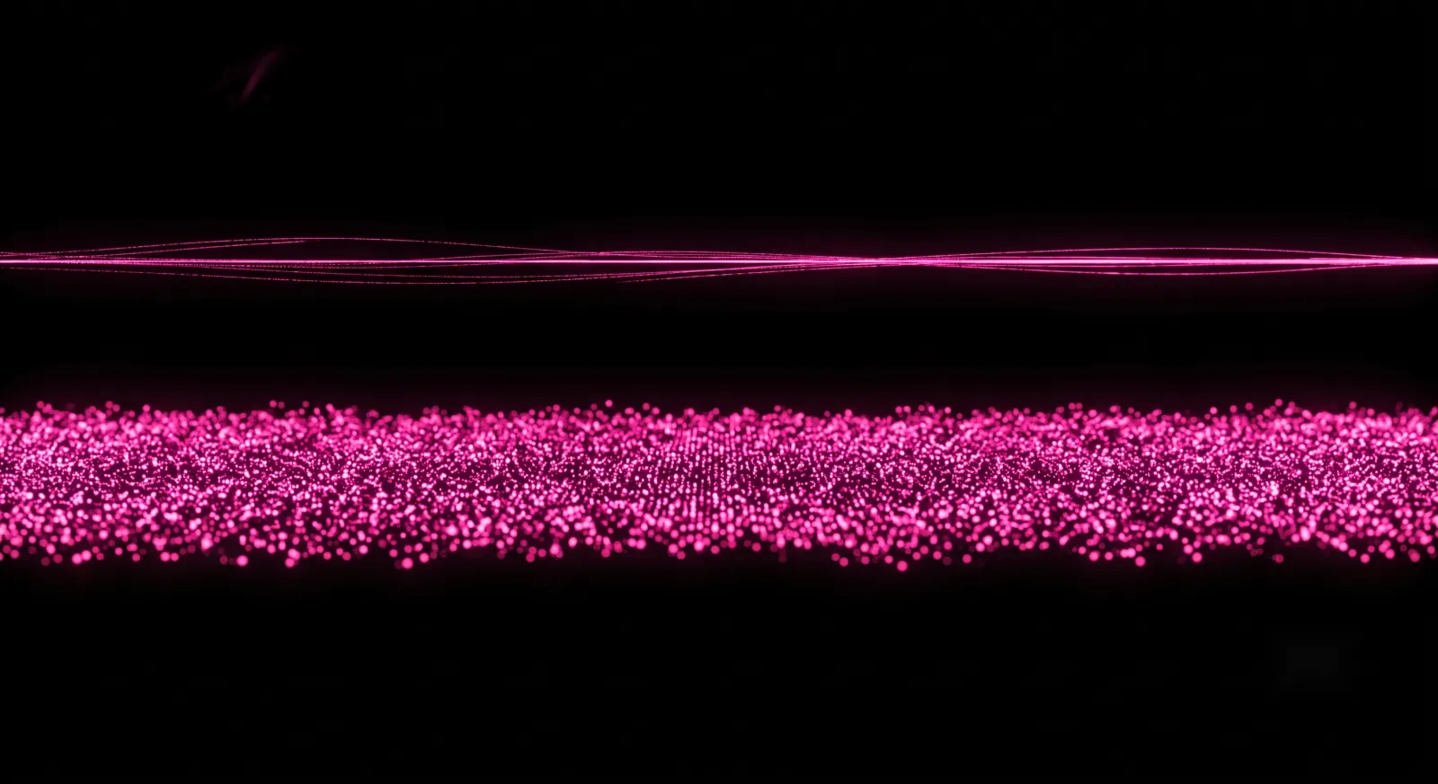Two stacked measurement layers rendered in hot pink light, the upper opt-in layer thin, the lower server layer dense with requests