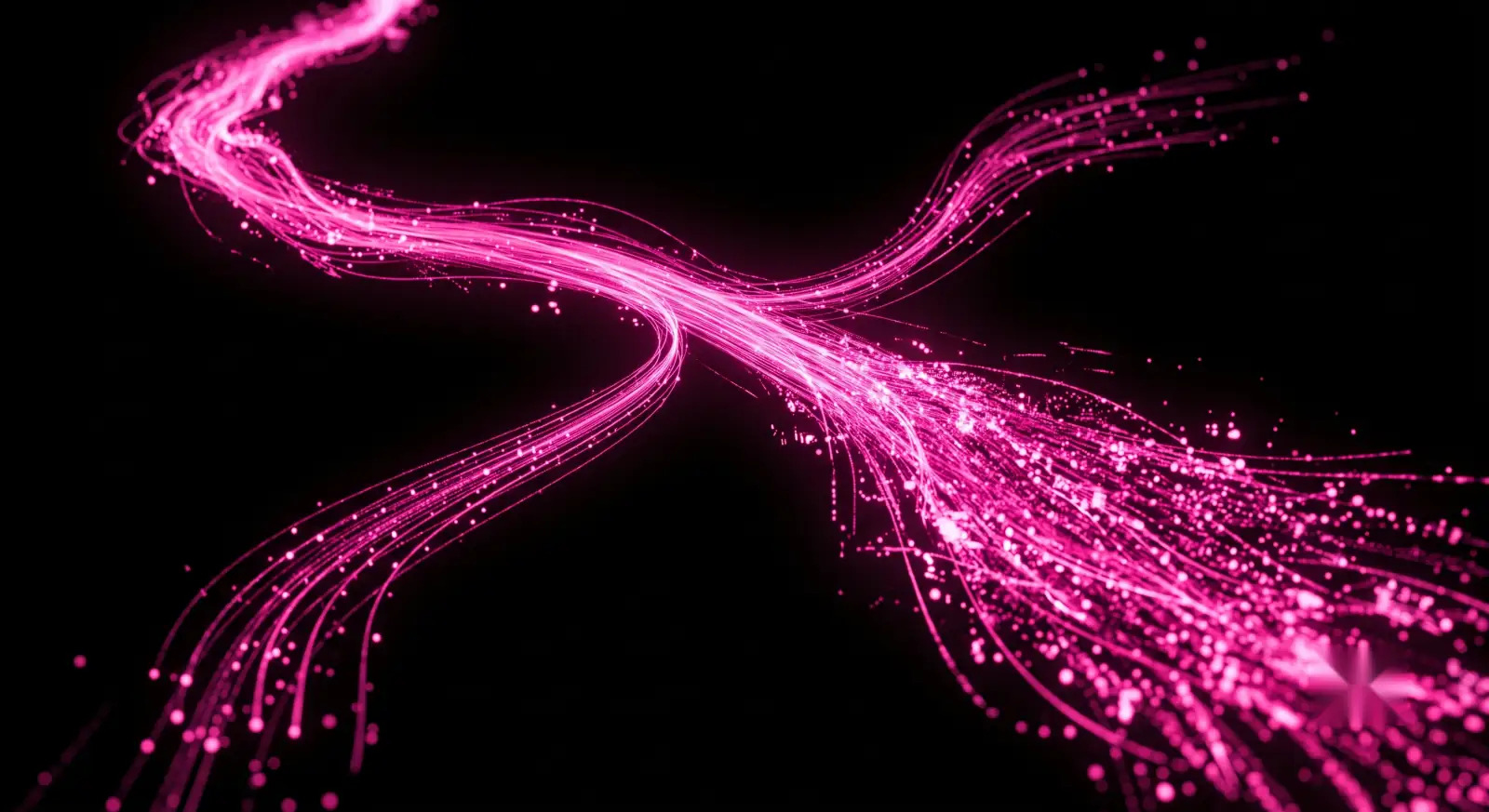 Analytics undercounting visualized as a single hot pink data stream splitting into counted and uncounted requests in the dark