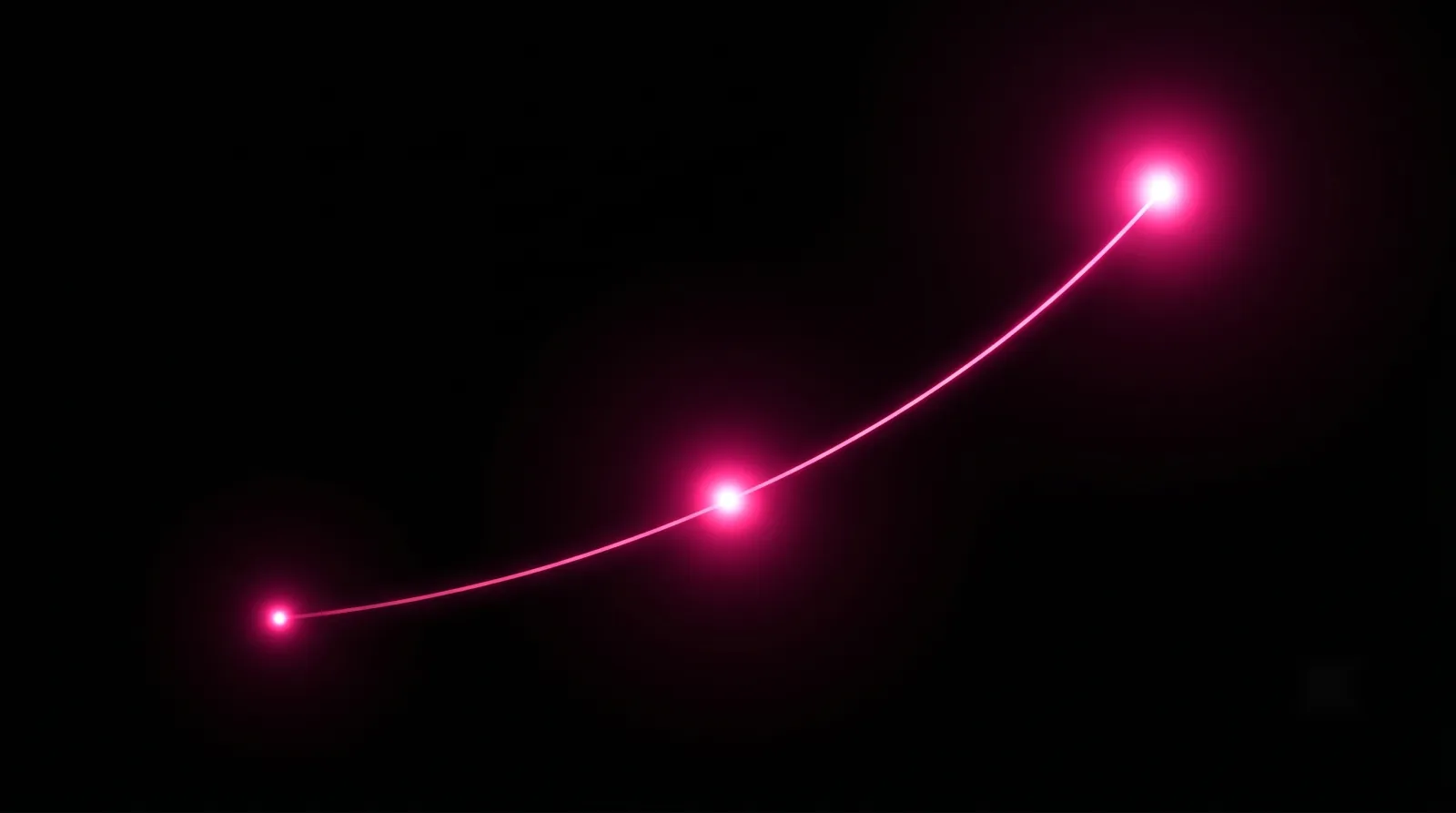 Three rising points of hot-pink light on an ascending arc, the stages of AI capability transfer from introduction to training to ownership