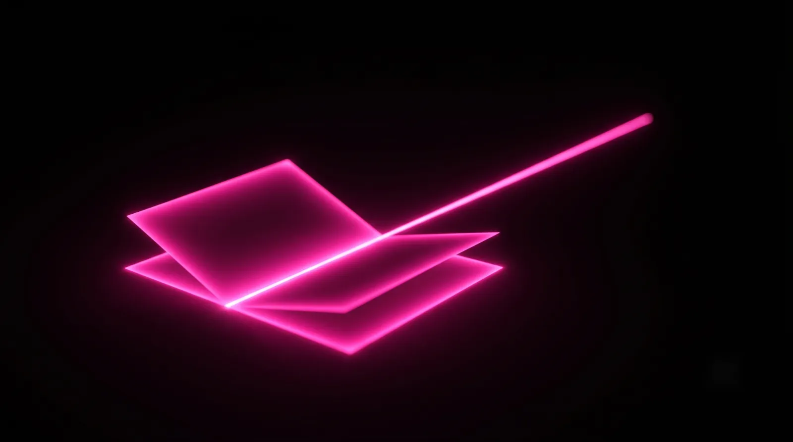 An abstract open book of hot-pink light with a clear path leading out of it, the operating guide that lets a client run the system alone