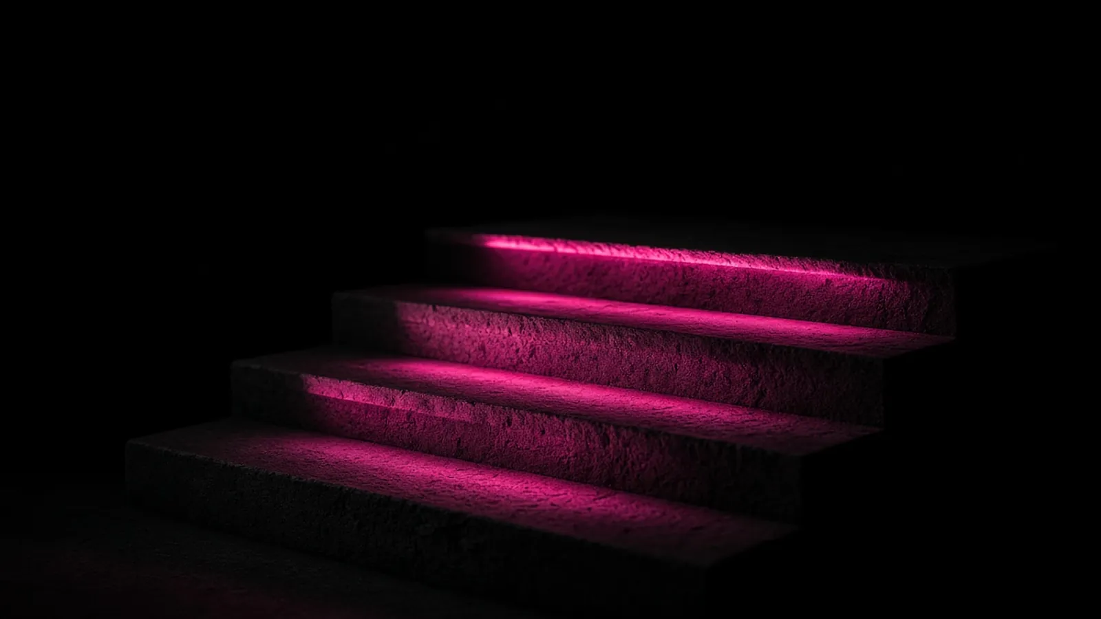Ascending steps carved from dark stone with each step edge lit hot pink, the Chapter 30B procurement thresholds