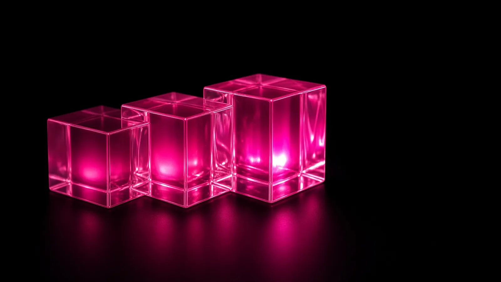 Three stacked translucent glass blocks each lit brighter hot pink than the last against black, the multiplied damages available under Chapter 93A section 11