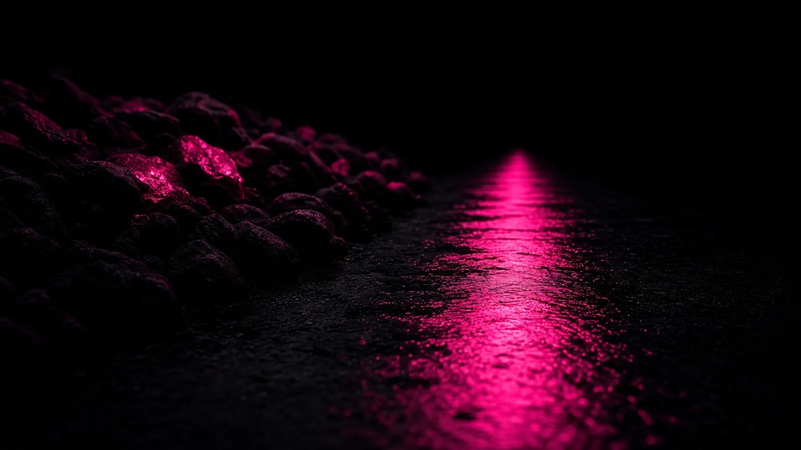 One magenta-lit path leading away from dim clustered forms on black, reference checks when evaluating a managed service provider