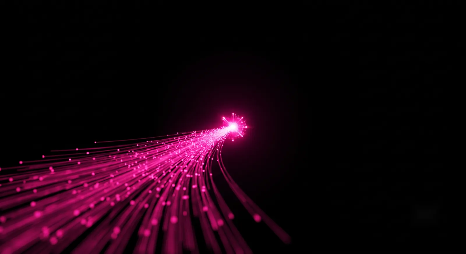 A steady pink data stream flowing into a single lit node, showing AI crawlers finding citable content