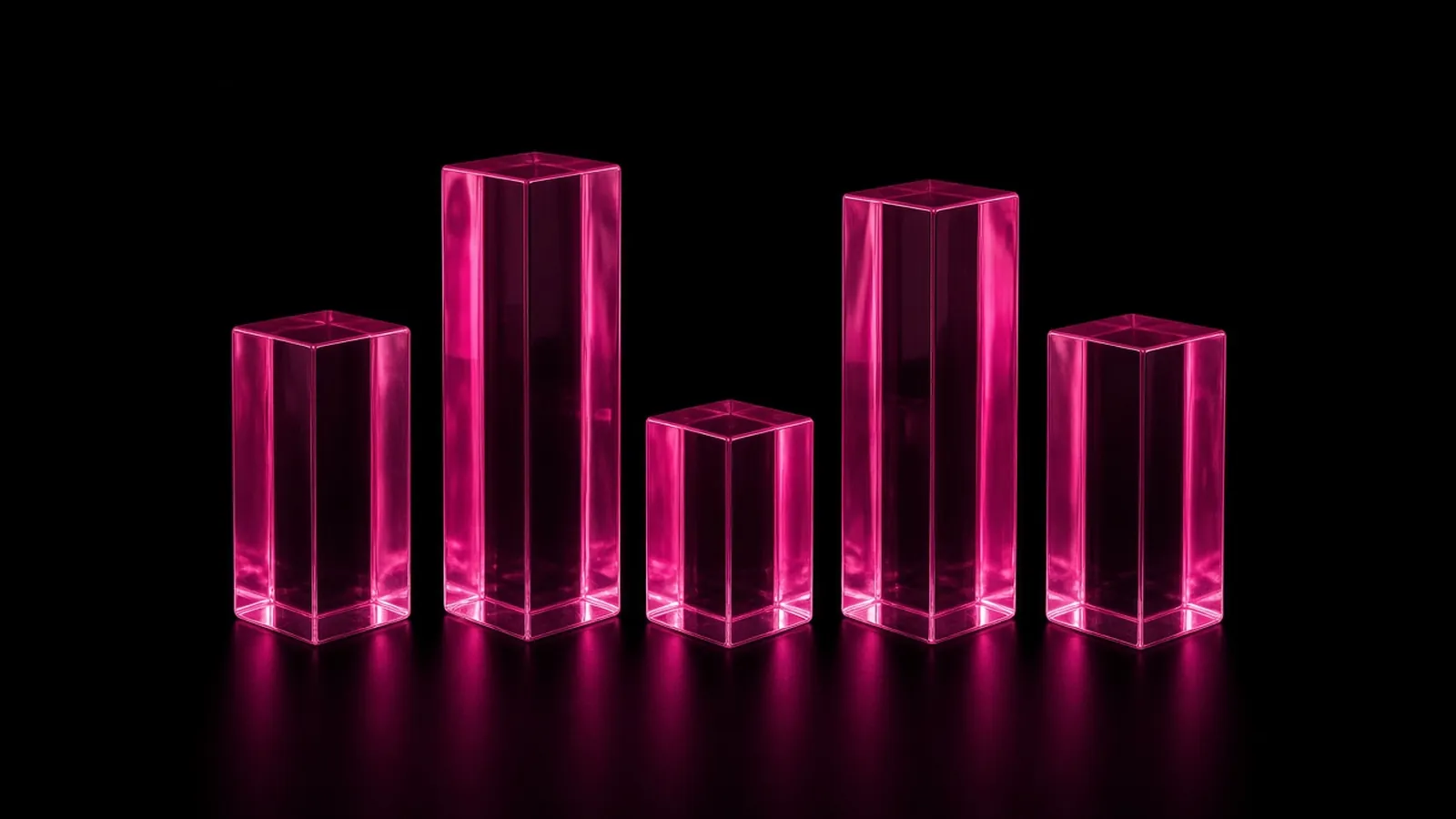 Stacked translucent bars of different heights glowing hot pink against black, where the cost of a data breach in Massachusetts concentrates
