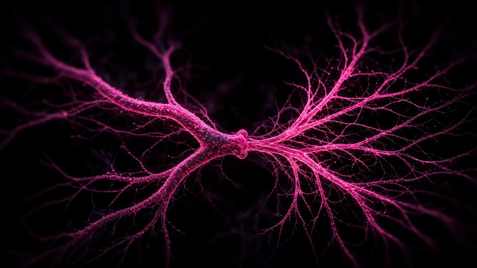 Two separate glowing hot pink pathways diverging through dark neural tissue, two different Massachusetts data breach notices with different required content