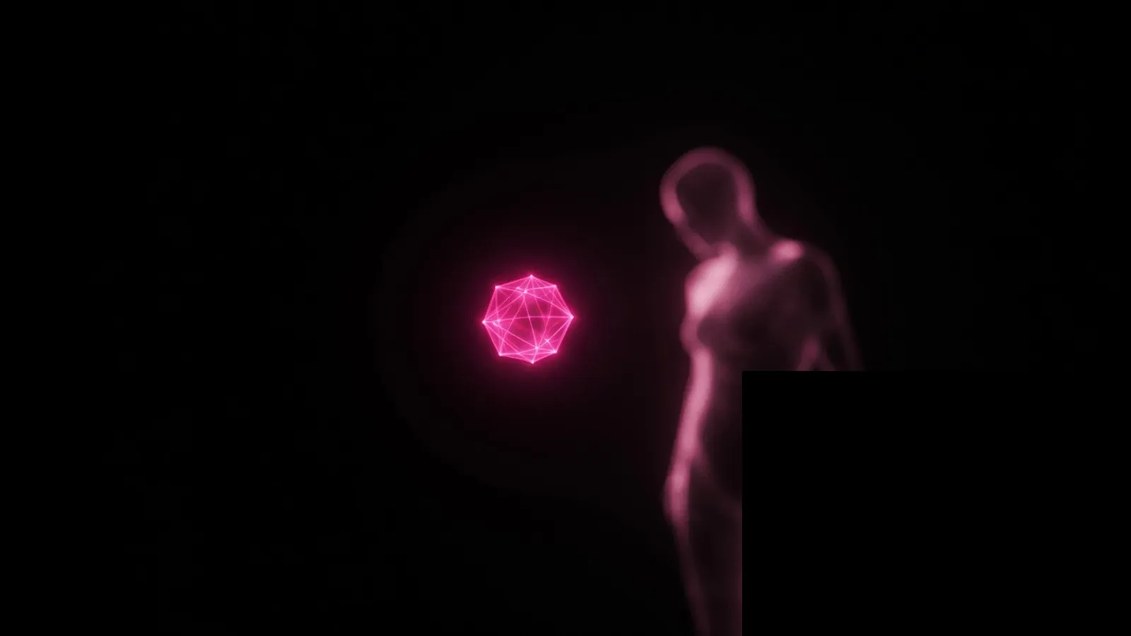 A distinct magenta node beside a human-shaped dim node on black, non-human identity for an AI agent