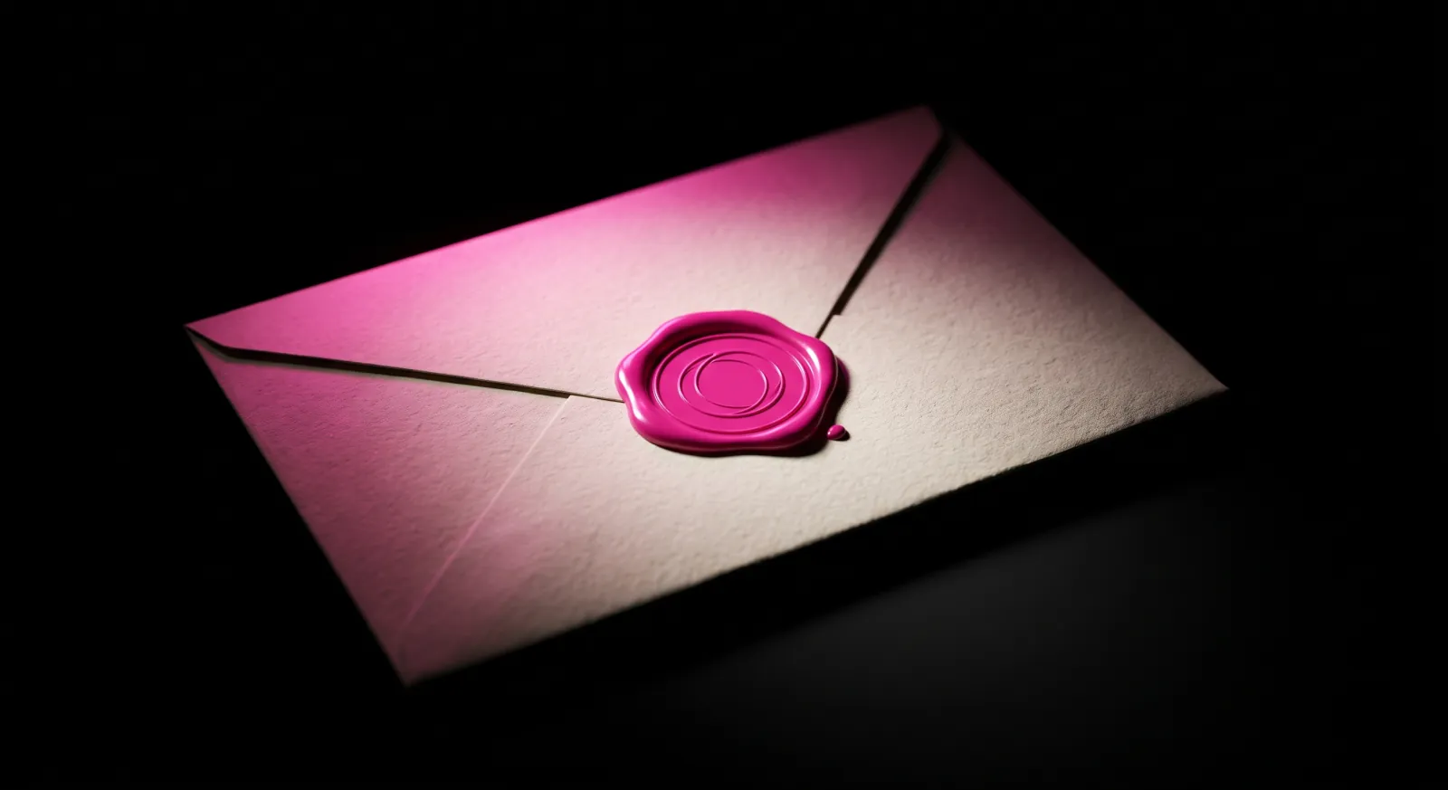 Hot pink outline of an envelope and final invoice spotlighted on black, captioned as the last touch that anchors the peak-end rule