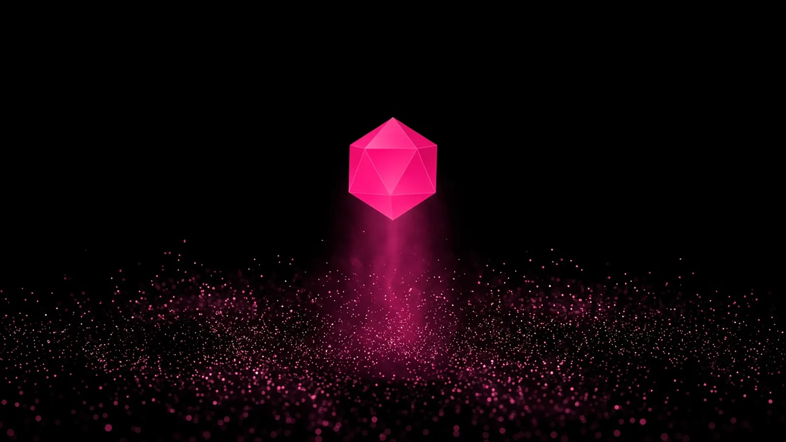 A magenta aggregate forming above dim source records on black, derived artifacts in vendor collaboration