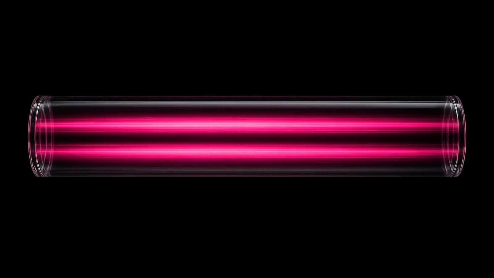 Two streams of hot pink light of equal width flowing in opposite directions through a dark glass tube, symmetrical upload and download for Shrewsbury business internet