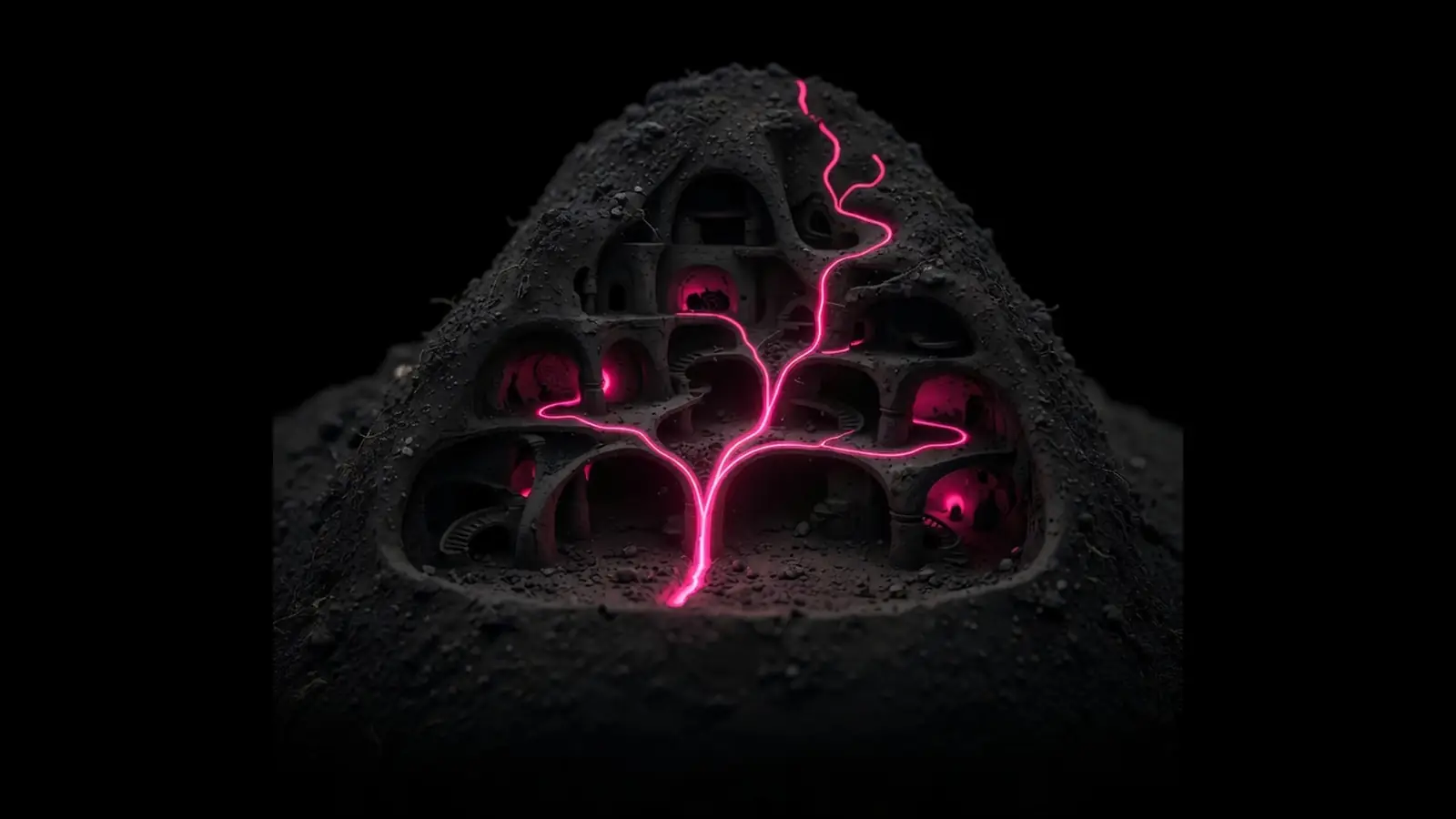 stigmergy concept in black and hot pink editorial style, Amelia S. Gagne