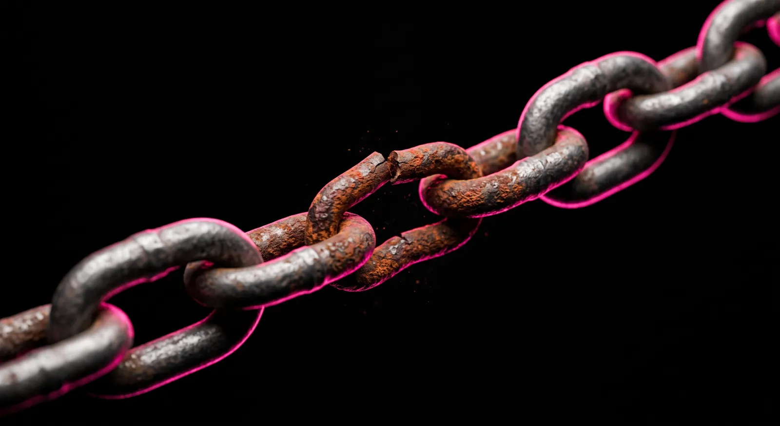 A chain with one thinner link highlighted, representing the weakest link in the theory of constraints